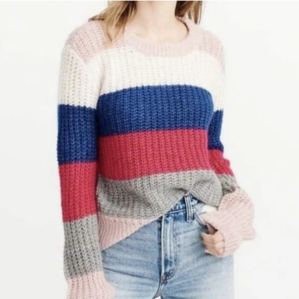 Ladies Abercrombie & Fitch Wool Alpaca Blend Striped Fuzzy Knit Sweater MED